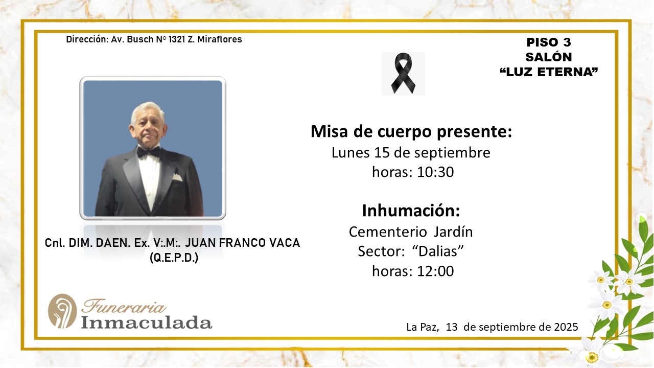 CNL. DIM. DAEN. EX. V:. M:. JUAN FRANCO VACA