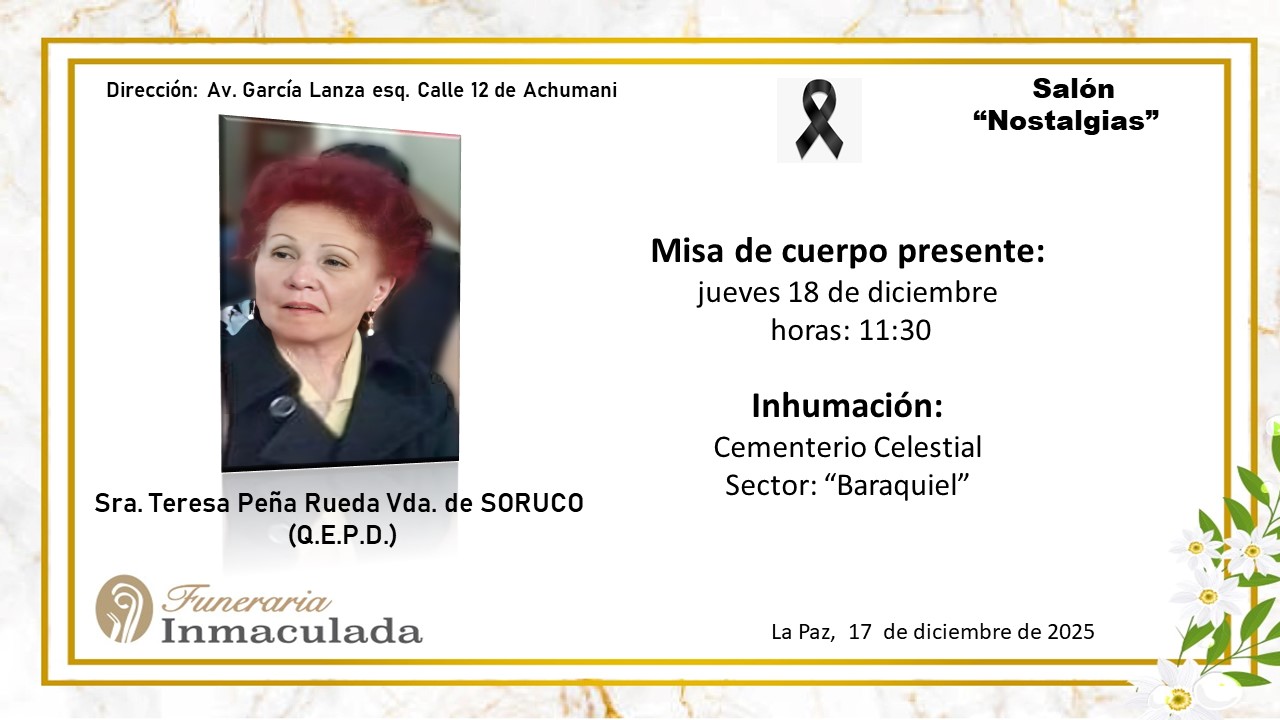 SRA. TERESA PEÑA RUEDA VDA. DE SORUCO